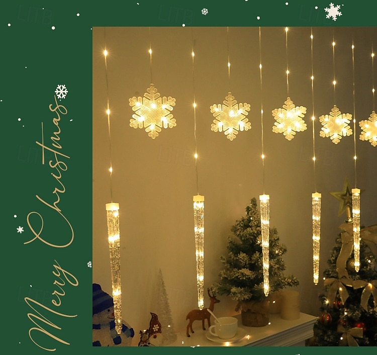 cônes de glace de Noël, flocons de neige, rideaux en fil de cuir, guirlande lumineuse, balcon du salon, porche, lumières de décoration d'ambiance de fête, télécommande 8 fonctions, alimentation USB de 2025 ? $17.99 –P6