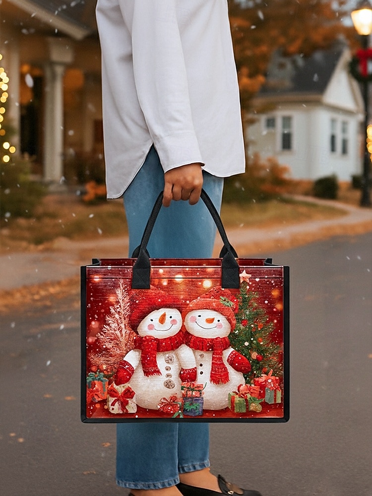 Sac fourre-tout imprimé bonhomme de neige de Noël pour femme, sac à bandoulière en toile grande capacité, sac à main pour cadeaux de vacances d'hiver pour femmes de 2025 ? $19.99 –P4