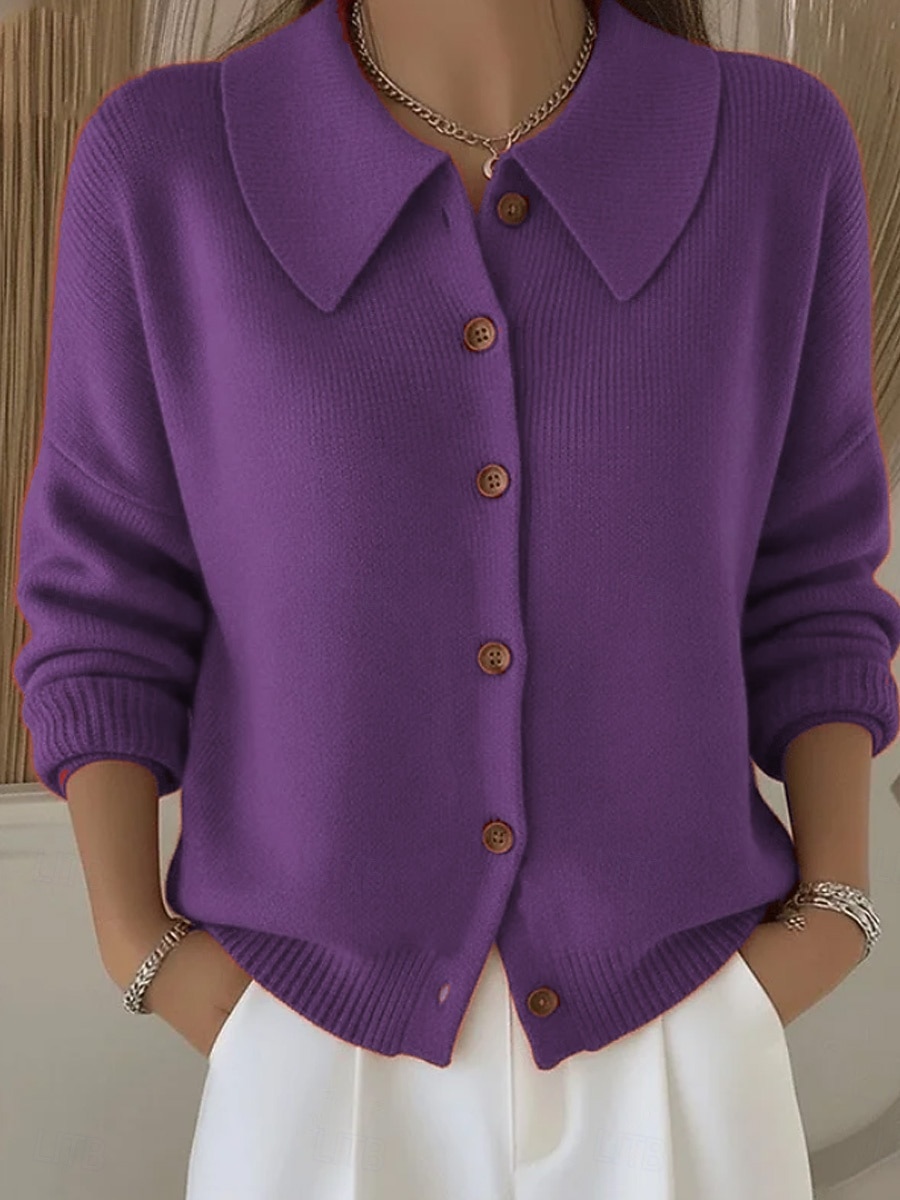 Pentru femei Pulover Casual Culoare solidă Guler Cămașă Nasturi Manșon Lung Topuri obișnuite Tricotat Casă Zilnic Concediu Negru Alb Toamnă Iarnă 2025 - $29.99 –P2