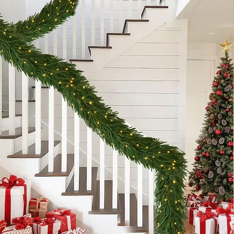 Neue 1,5M 1,8M 2,7M Norfolktanne Girlande für Dekorationen LED Lichterkette Künstliche Party-Girlande mit Lichtern für Innendekoration Urlaub Beleuchtung AA-Batteriebetrieb 2026 - $25.99 –P8