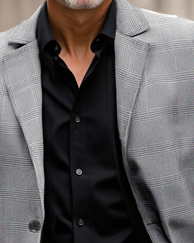 Ανδρικά Μπλέιζερ Επιχείρηση Κοκτέιλ Πάρτι Γαμήλιο Πάρτι Μοντέρνα Καθημερινό Άνοιξη Φθινόπωρο Πολυεστέρας Καρό Τσέπη Κουμπιά Άνετο Μονόπετο Χρωματιστή ζακέτα Σκούρο καφέ Σκούρο γκρι Ανοικτό Γκρίζο 2026 - $40.99 –P2