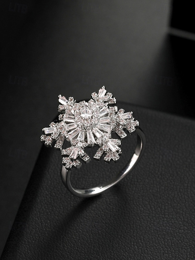 женское рождественское вращающееся кольцо в форме снежинки, регулируемое золотое и серебряное персонализированное украшение из кристаллов, элегантное праздничное коктейльное кольцо, идеально подходит для вечеринок и подарков 2026 - $11.99 –P10