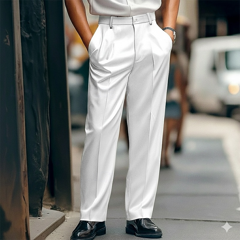 Hombre Pantalones pantalones de traje Pantalones de satén Pantalones de traje Bolsillo Plano Comodidad Suave Longitud de la rodilla Formal Fiesta Negocio Moda Ropa de calle Negro Blanco Rígido 2026 - $26.99 –P3