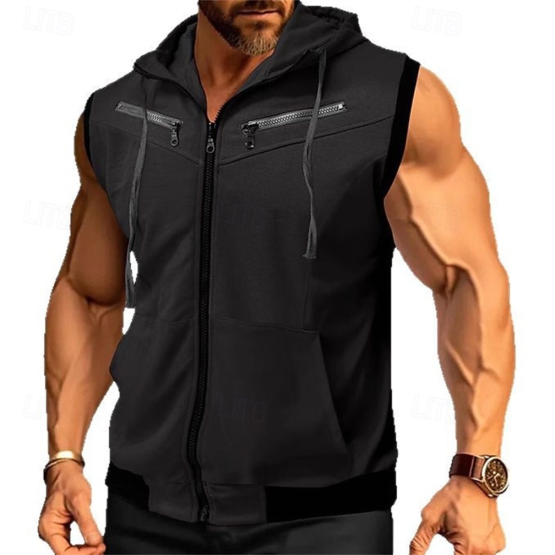 Hombre Sudadera Sudadera con capucha y cremallera completa Negro Vino Rojo Azul Marino Morado Con Capucha Bloque de color Correa Bolsillo Deporte Diario Festivos Poliéster Ropa de calle Básico Casual 2026 - $44.99 –P3