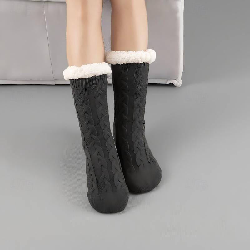 Zimní silné chlupaté podlahové ponožky, protiskluzové teplé vnitřní pantofle pro muže a ženy, útulné flanelové domácí ponožky do poloviny lýtek 2026 - $9.99 –P6