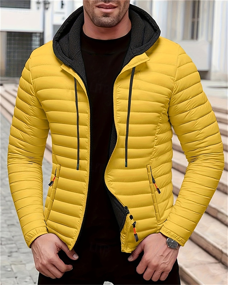 Homens Casaco de inverno Casaco puffer Jaqueta acolchoada Bolsos Poliéster Férias Roupa Diária Encontro Padrão Moda Casual Confortável Térmico / Quente Outono Inverno Cor Sólida / Simples Preto de 2026 por $58.99 –P9