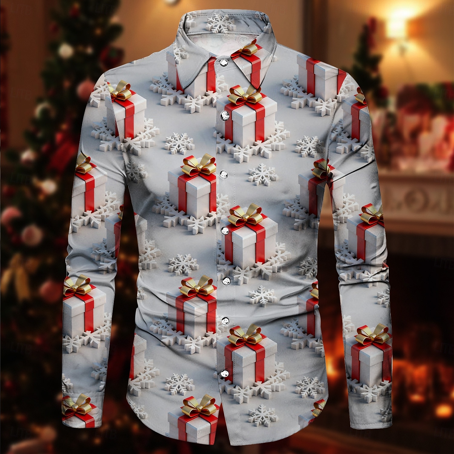 Karácsony Hosszú ujjak Gombos ing Mikulás Grafikus Újdonságok Vicces mert Férfi Felnőttek 3D nyomtatás mert Karácsony Farsang Újév Parti 2025 - $29.99 –P3