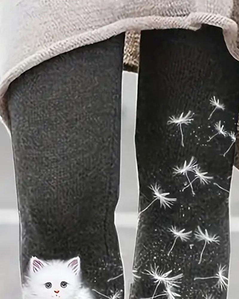 Mujer Polainas Leggings cómodos Moda Ropa de calle Básico Longitud total Alta cinturaPantsNavidad Graphic Gato Estampado Vellón Mantiene abrigado Confortable Elástico Exterior Casual Diario Negro 2026 - $36.99 –P2