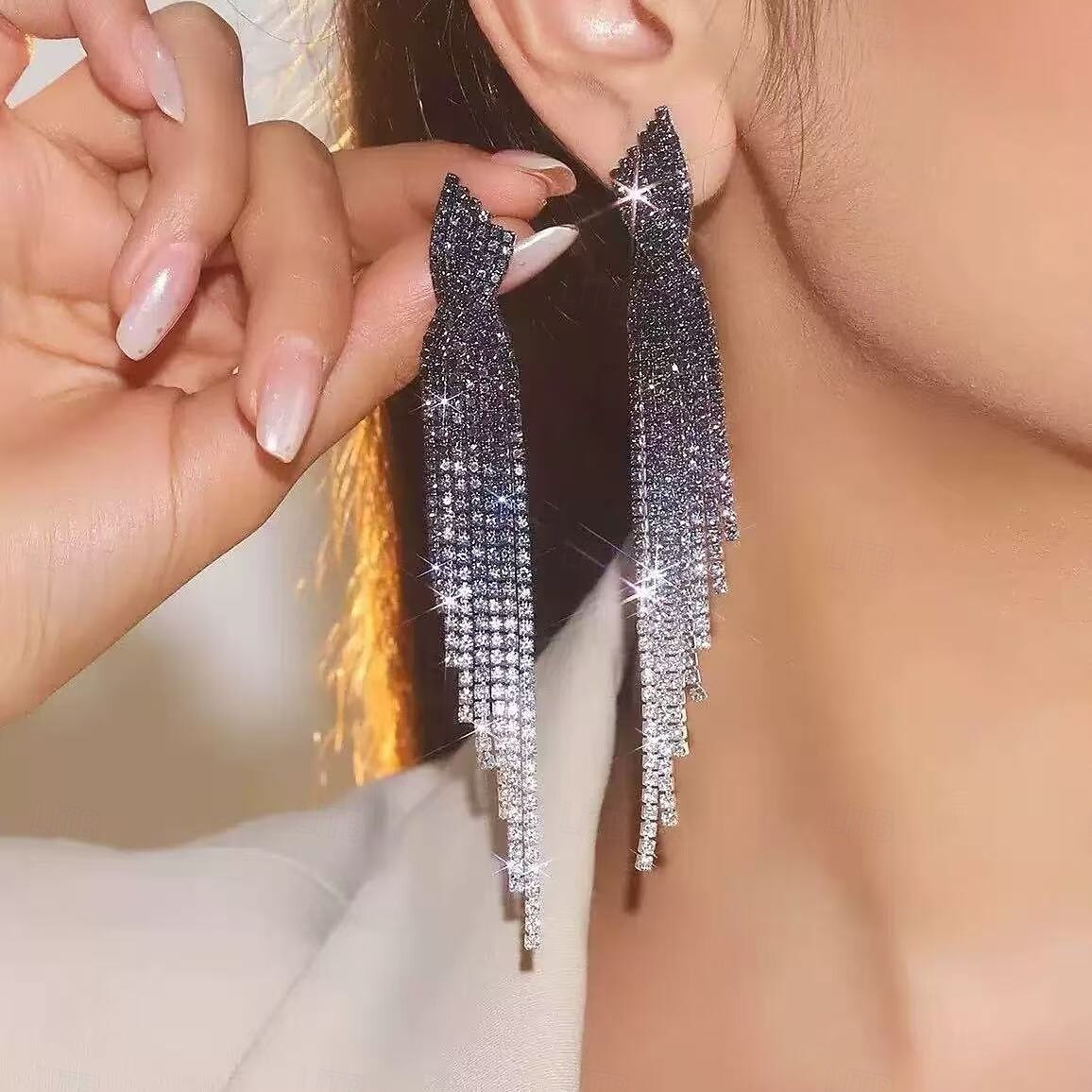 orecchini lunghi con nappe di cristallo scintillanti da donna: eleganti gioielli scintillanti per matrimoni, feste ed eventi formali del 2026 a $14.99 –P2