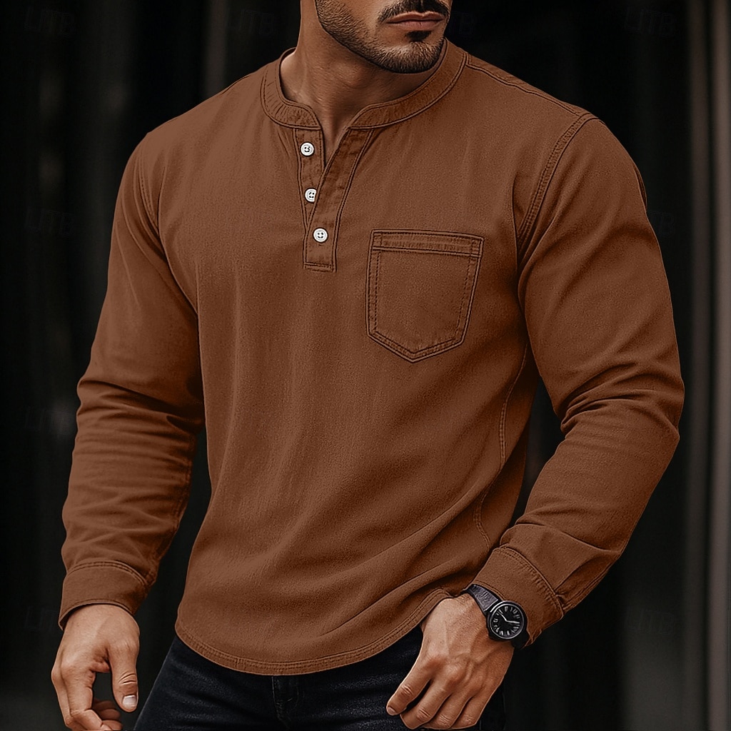 SoftFade™ Мужская футболка Henley длинный рукав Henley весна осень винтаж ретро винтажная повседневная винтажного стиля выцветшая стиранная повседневная голубой черный темно-синий топ футболка для 2026 - $35.99 –P13