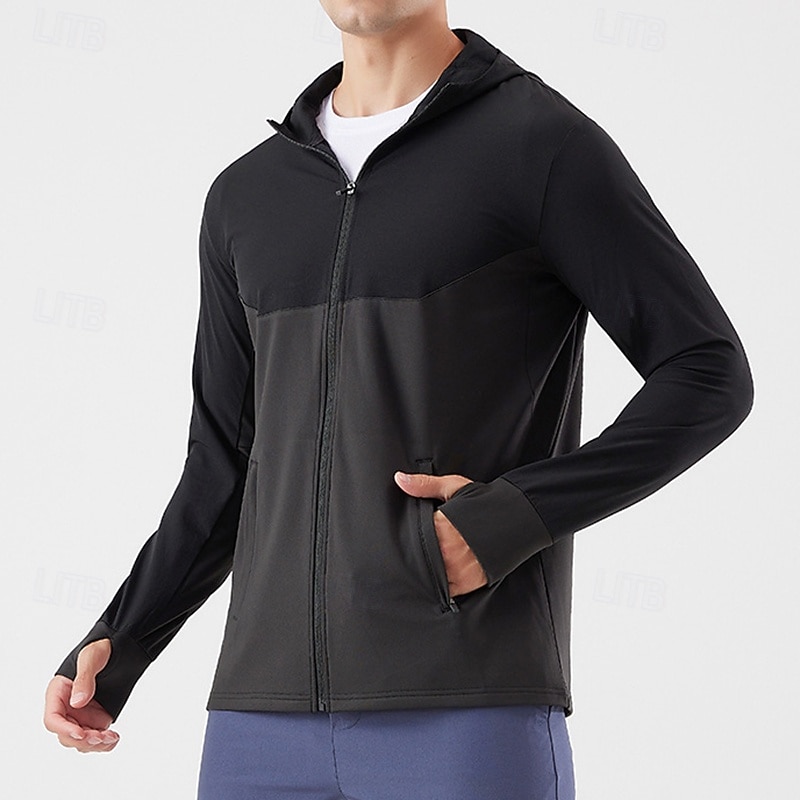 Męskie Kolorowy blok Kurtka sportowa Jesień / Zima Kaptur Długi rękaw Athleisure Ochrona przed słońcem Lekki Siłownia Piesze wycieczki Bieganie Trening Joga Czarny Niebieski Ciemnoniebieski Odzie 2026 - $40.99 –P11