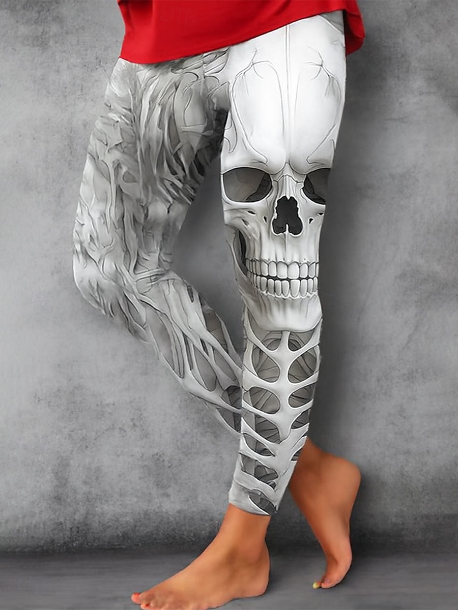 Women's Leggings Vacation Vintage Fashion Ankle-Length High Waist Graphic Skull Printing Soft Breathable Stretchy Vacation Street Causal White Blue Green Khaki Spring Fall Winter Slim Fit 2025 - $22.99 –P2