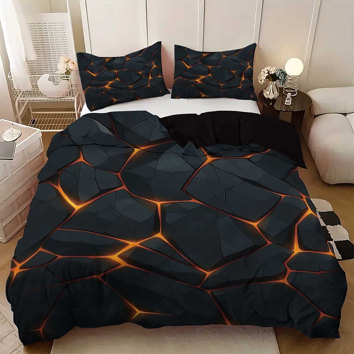Set copripiumino in piuma d'oca con stampa di roccia fluorescente gialla, 3 pezzi, per letto matrimoniale, morbido e corto, con 2 federe – biancheria da letto per camera d'albergo, accogliente & del 2025 a $33.99 –P4