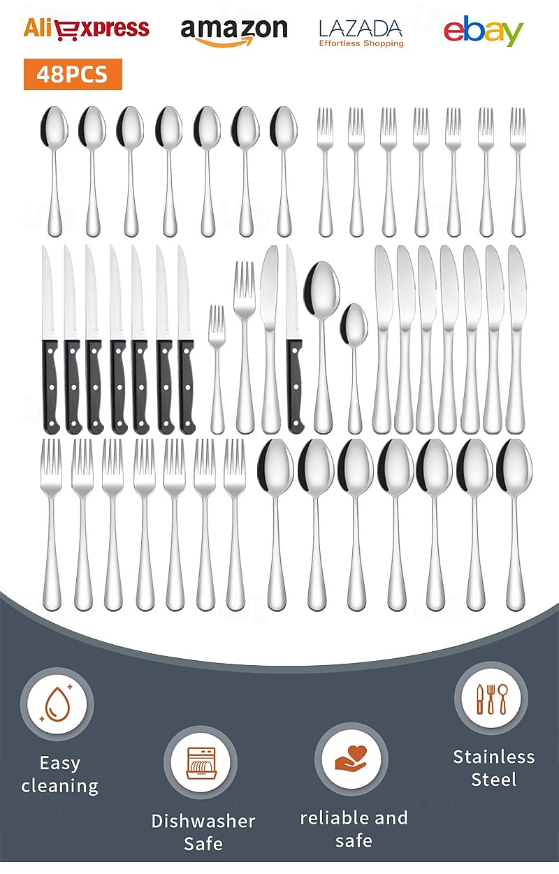 Set di posate natalizie in acciaio inox da 24 pezzi, coltello, forchetta, cucchiaio, stoviglie, utensili da cena occidentali, set regalo per le feste di Natale del 2026 a $25.99 –P1