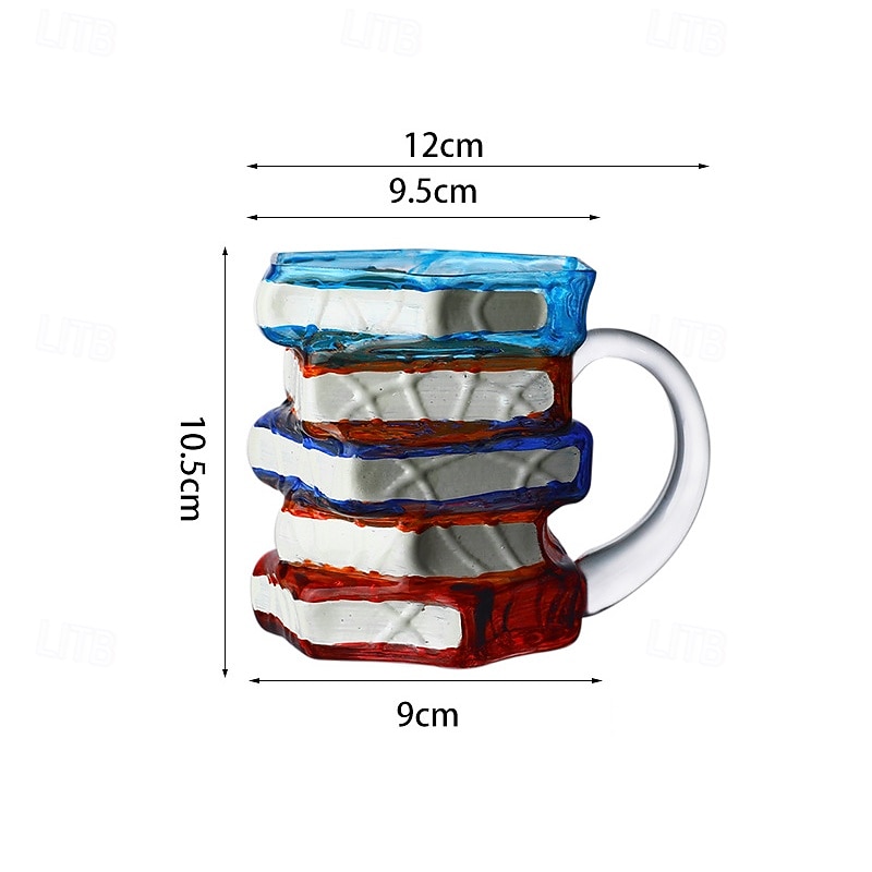 Taza con forma de libro pintado, original taza de café con libros pintados en 3D, regalo navideño, taza de café única de cristal con forma de libros apilados, regalo ideal para coleccionistas, lectores, bibliotecarios y amantes de la literatura. 2026 - $16.99 –P3
