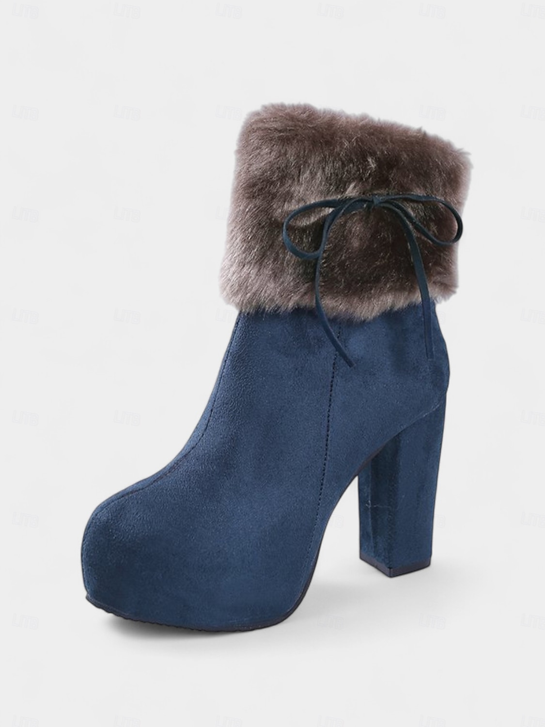 Ghete de damă cu platformă, din blană artificială, din piele întoarsă de culoare cămilă, cu detalii de legături și toc gros - ghete de iarnă călduroase și elegante, pentru purtare zilnică și de sărbători 2026 - $46.99 –P4