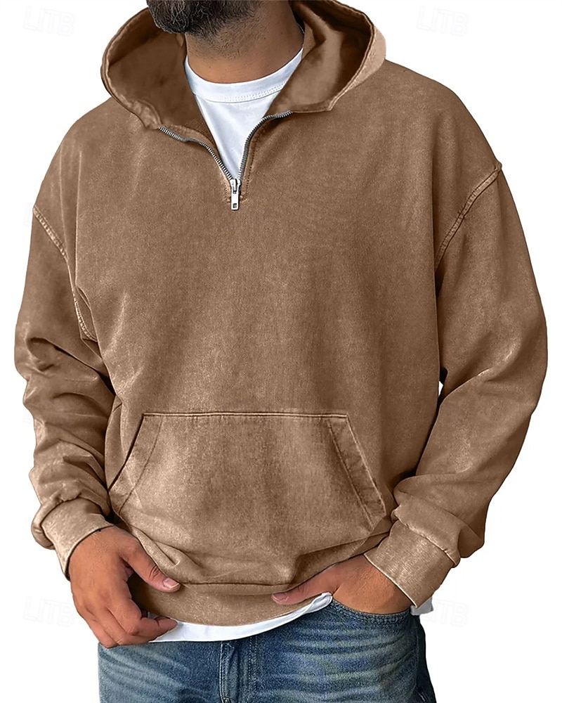 Homme Sweat à capuche Sweat à capuche quart zippé Noir Vin Vert Véronèse Bleu Violet À capuche Uni Avec Poches Sport & Loisir Quotidien Fête Polyester Streetwear Basique Occasionnel Printemps Automne de 2025 ? $26.99 –P5