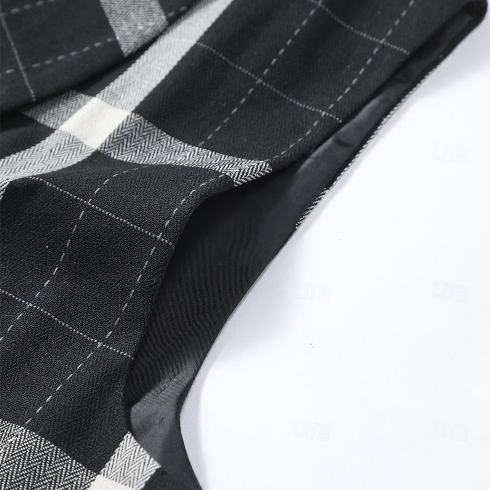 Męskie Kamizelka Strój koktajlowy Formalny Ślub Urlop Biznes Moda Klasyczny Wiosna Jesień Kieszeń Guziki Poliester Wygodny Kratka Guziki jednorzędowe W serek Regularny Czarny Brązowy Khaki Szary 2025 - $42.99 –P13