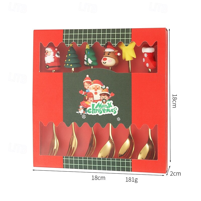 6Pcs Christmas Spoon and Fork Set Stainless Steel Christmas Tree Tea Coffee Dessert Ice Cream Tableware Creative Cutlery Gift for Home Holiday Party 2025 - $15.49 –P8