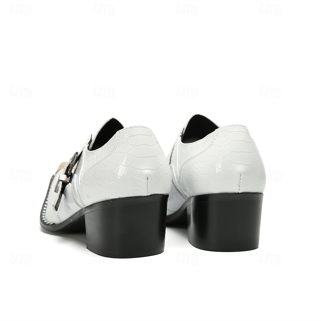 Miesten valkoiset kaksoishihnalliset nahkaiset juhlakengät metallisella kärjellä, 100% naudannahasta valmistetut juhlakengät häihin, lavaesityksiin ja juhliin 2026 - $119.99 –P6