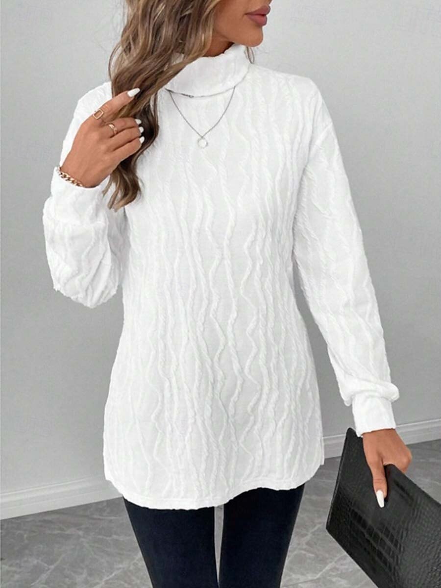 Women's Blouse Elegant Vintage Fashion Solid Color Ribbed Turtleneck Textured Split Long Sleeve Long Tops Knit Formal Outdoor Party Black 2025 - $29.99 –P2