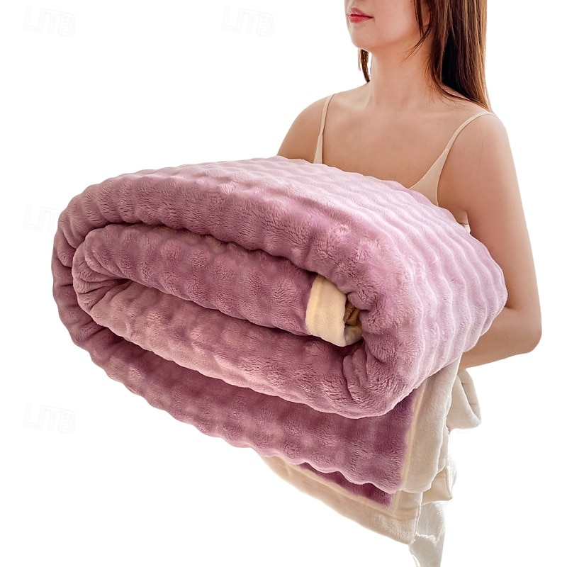 пушистое одеяло из кроличьего флиса, всесезонный плед, утолщенное плюшевое одеяло из молочного бархата, мягкая теплая шаль для офиса, уютное одеяло для дивана 2025 - $20.99 –P4