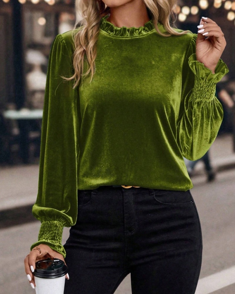 Per donna Velluto Elegant Elegante Blusa Arricciato Semplice Vintage Elegante Manica Lunga Girocollo Top Regolari Quotidiano Ferie Uscire Blu Verde militare Verde Rosa Autunno Inverno del 2026 a $12.99 –P1