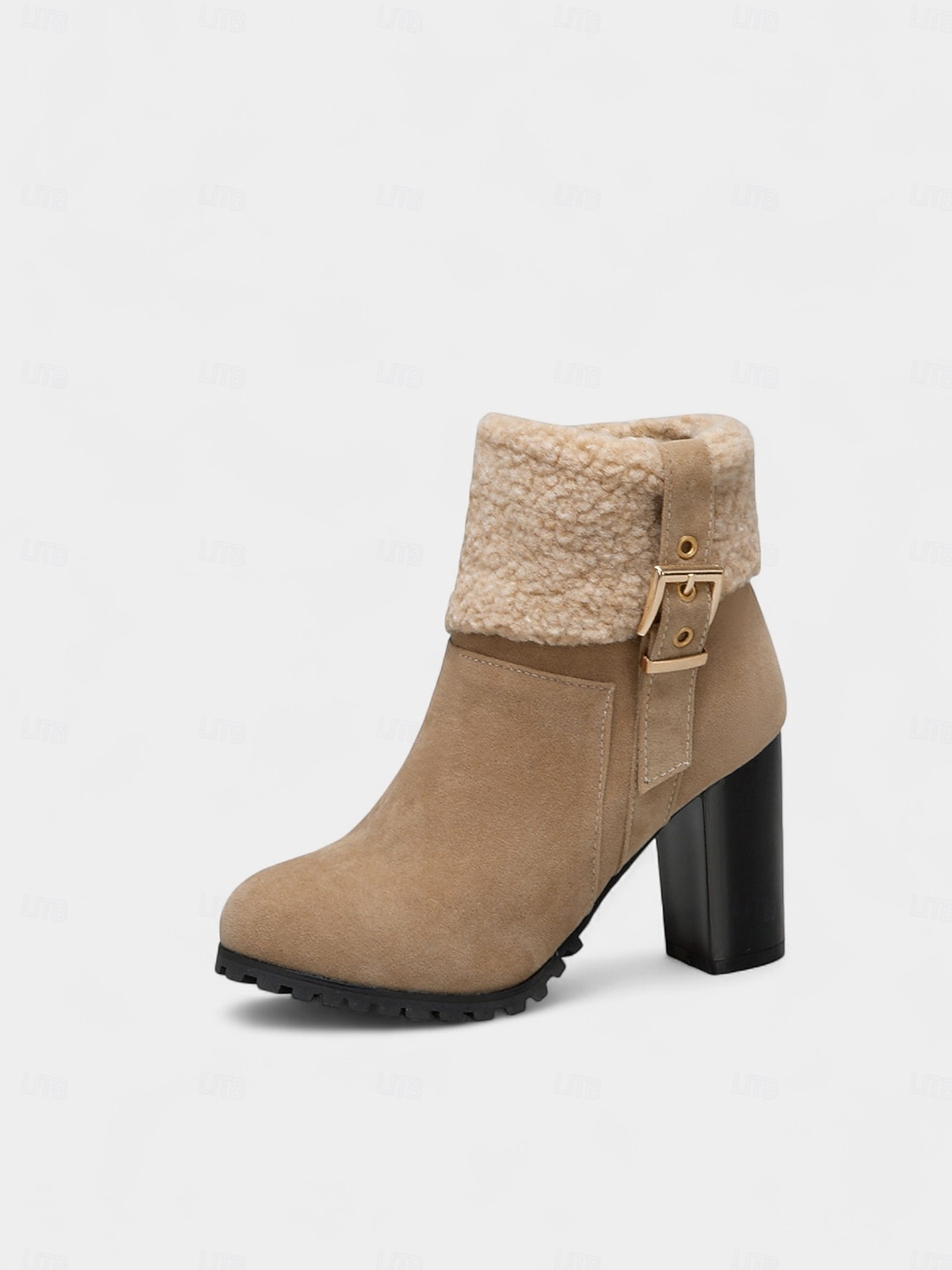 حذاء نسائي بكعب من الجلد المدبوغ باللون الأخضر مع أطراف من الفرو الصناعي، كعب سميك عصري، مثالي لقضاء العطلات الشتوية وحفلات الكريسماس والمناسبات الاحتفالية 2026 - $54.99 –P7