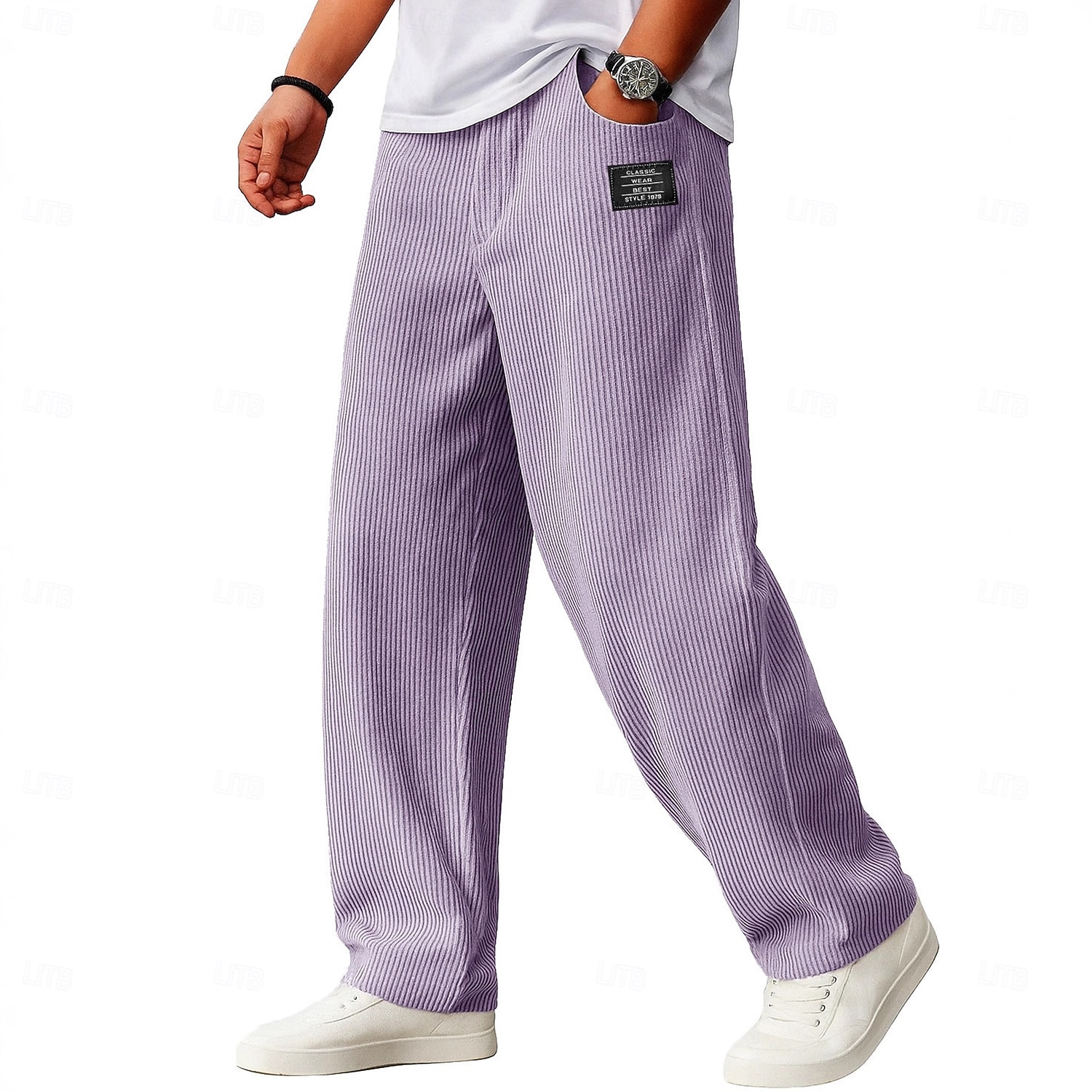 Homme Pantalons Pantalon en velours côtelé Pantalons Amples Pantalon de survêtement droit Cordon de serrage Taille Élastique Couleur Unie Confort Longueur complète Quotidien Extérieur Vêtements de rue de 2026 ? $22.99 –P7