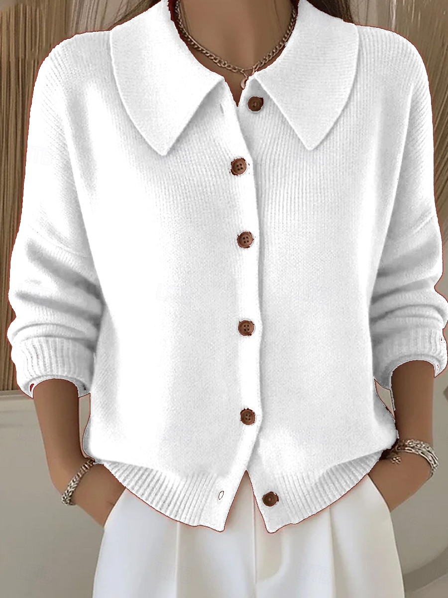 Pentru femei Pulover Casual Culoare solidă Guler Cămașă Nasturi Manșon Lung Topuri obișnuite Tricotat Casă Zilnic Concediu Negru Alb Toamnă Iarnă 2025 - $29.99 –P6