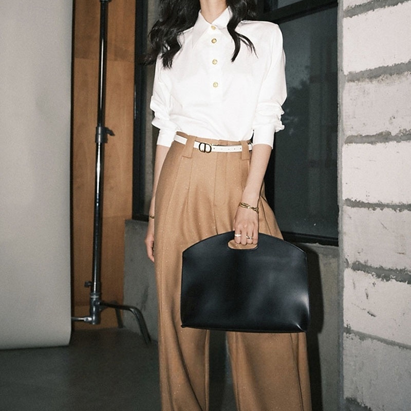 Damen Hemd Einfarbig Einfach Elegant Täglich Stilvoll Langarm Hemdkragen Normale Oberteile Arbeit Ausgehen Semi-Formal Knöpfe Weiß Frühling Herbst 2025 - $56.99 –P4