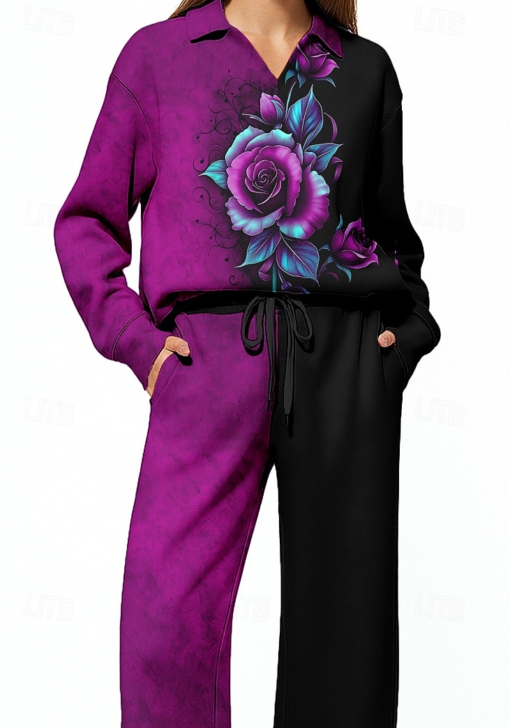 Damskie Bluza dresowa Dres Dres 2-częściowy Ściągana na sznurek Kieszeń Kwiaty Zestaw odzieży sportowej Zestawy odzież Jesień Zima Różowy Czerwony Kariera Na zewnątrz Podróże Lekki Moda Długi rękaw 2026 - $44.99 –P3