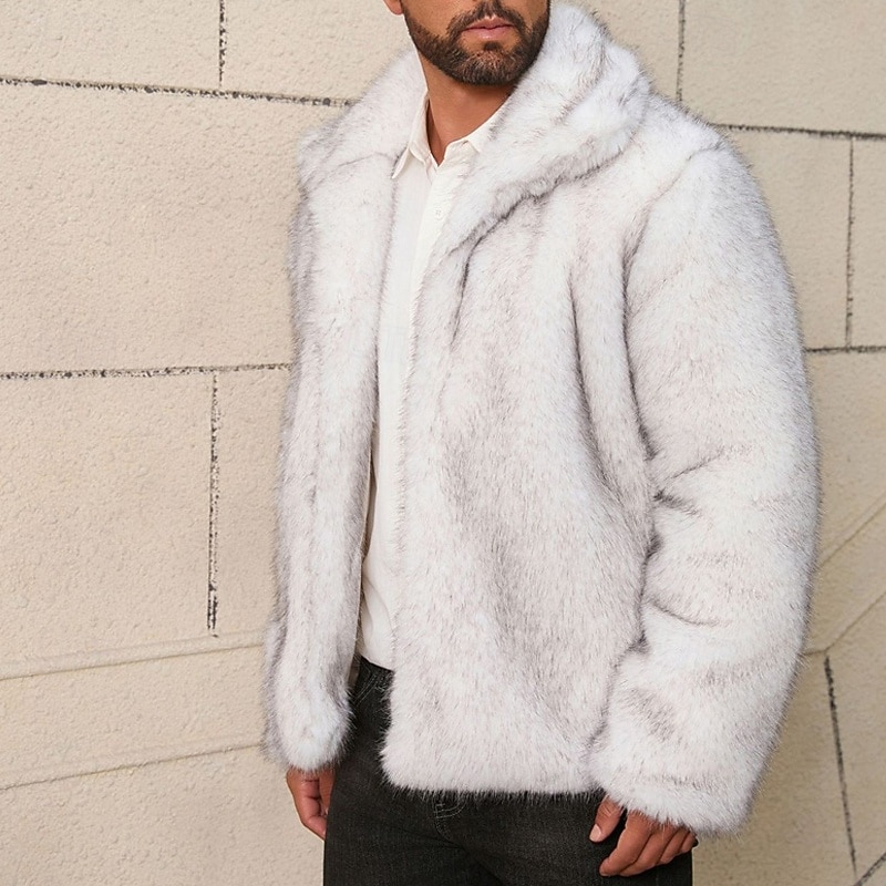 Homme Veste d'hiver Manteau en Fausse Fourrure Vacances Quotidien Chaleur Thermique Toison Automne Hiver Uni Mode Streetwear Revers Régulier Fausse fourrure Blanche Marron Gris Veste de 2026 ? $65.99 –P5