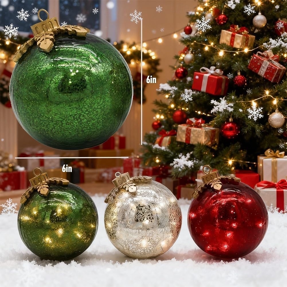 Julepynt Bord Rød Gull Grønn Kula Julelys Kula LED Lampe Forhåndsbelyst med Myk Hvit LED Bord Xmas Hjem Fest Midtpunkt Mantel 2025 - $31.99 –P6