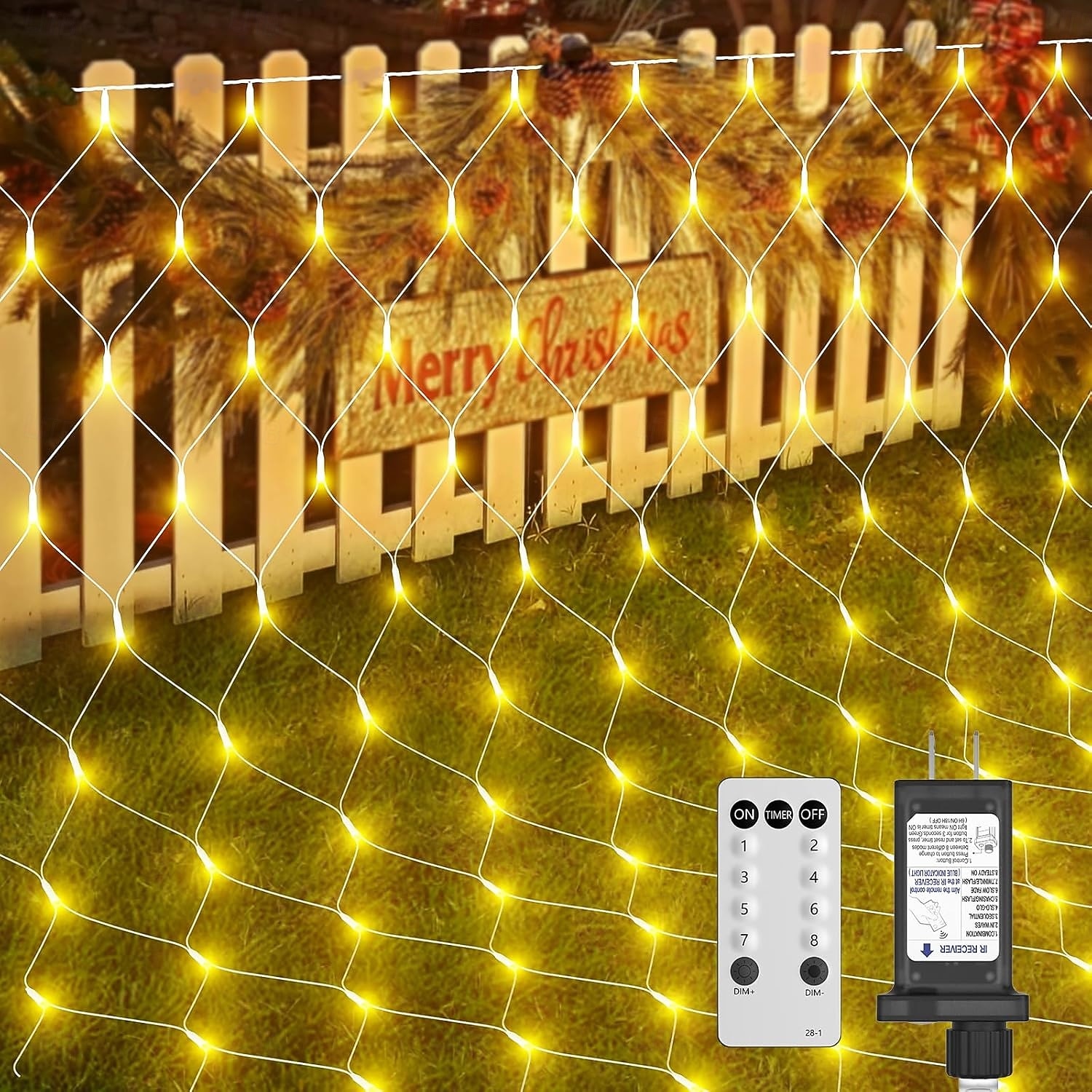 Set di luci a rete collegabili 3 in 1 per interni ed esterni, luci decorative per Natale, Capodanno, matrimonio, atmosfera festiva, telecomando a 13 tasti, tensione di sicurezza 31 V, 1,5 * 1,5 m - 96 del 2025 a $47.99 –P11