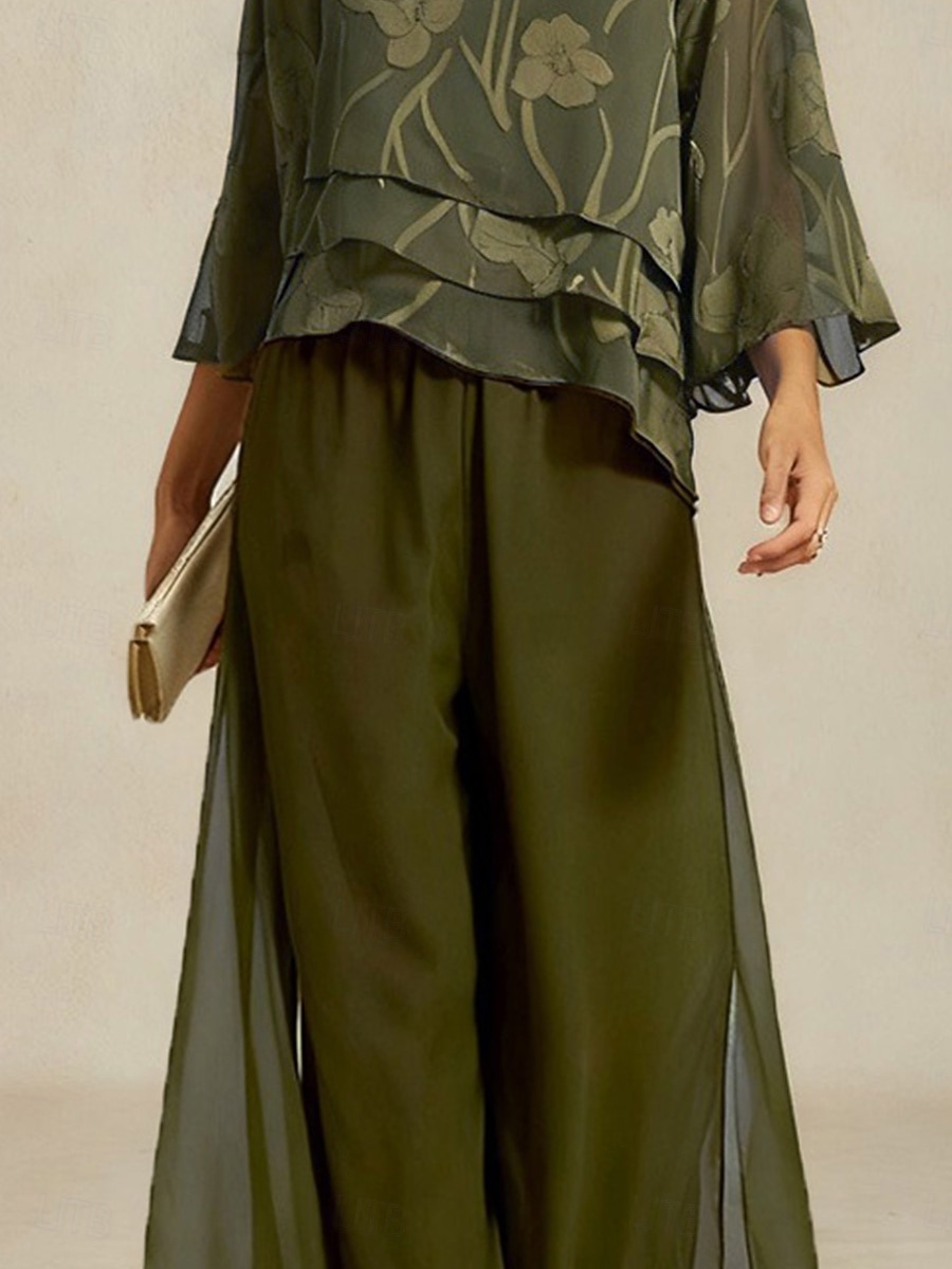 Damen Weite Hosenbeine Elegant Volle Länge Mittlere Taille Dehnbar Lässig Party Hochzeit Olive Sommer Frühling Herbst Winter 2026 - $54.99 –P3