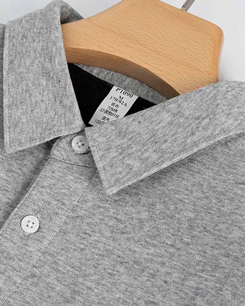 Men's Hiking top Polo Shirt Cotton Shirt Long Sleeve Turndown Top Outdoor Thermal Warm Winter Autumn / Fall Polyester Black White Dark Blue Gym Workout Traveling 2026 - $44.99 –P6