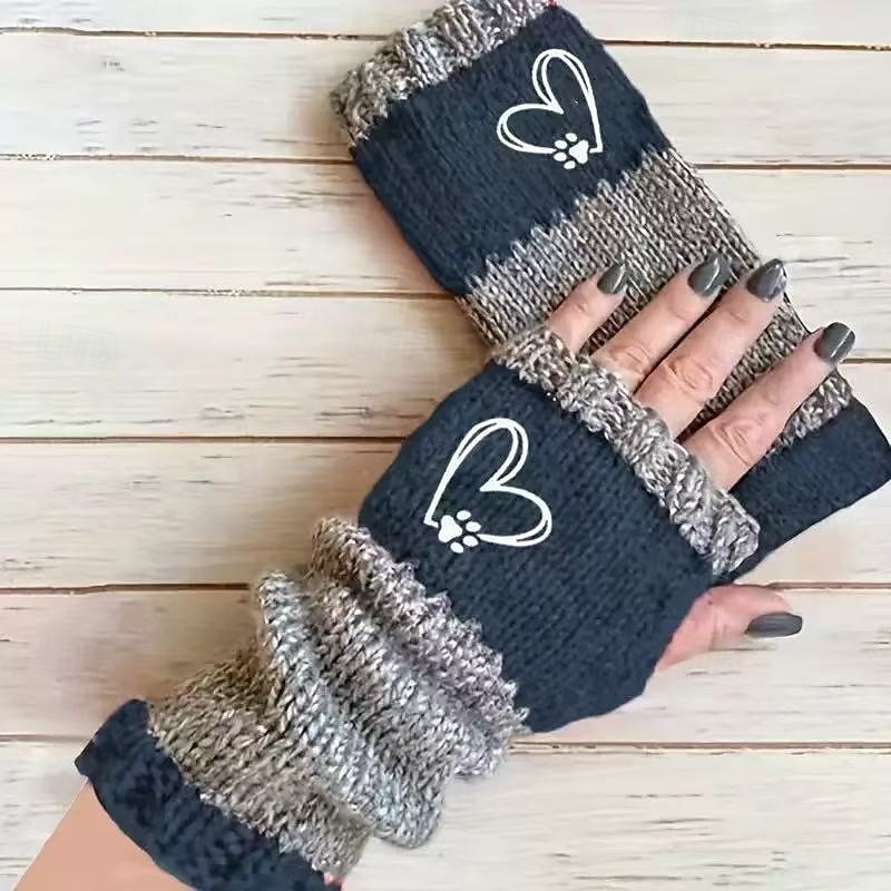 Women's 1 Pair Fingerless / Winter Gloves / Knitted Gloves Streetwear / Outdoor Gloves - Heart / Print 2026 - $16.99 –P4
