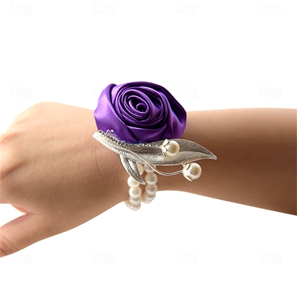 Bröllop handled blommor Handleds Corsage Bröllop / Fest Satin / Metall Blomstil 2026 - QAR 74.45 –P7