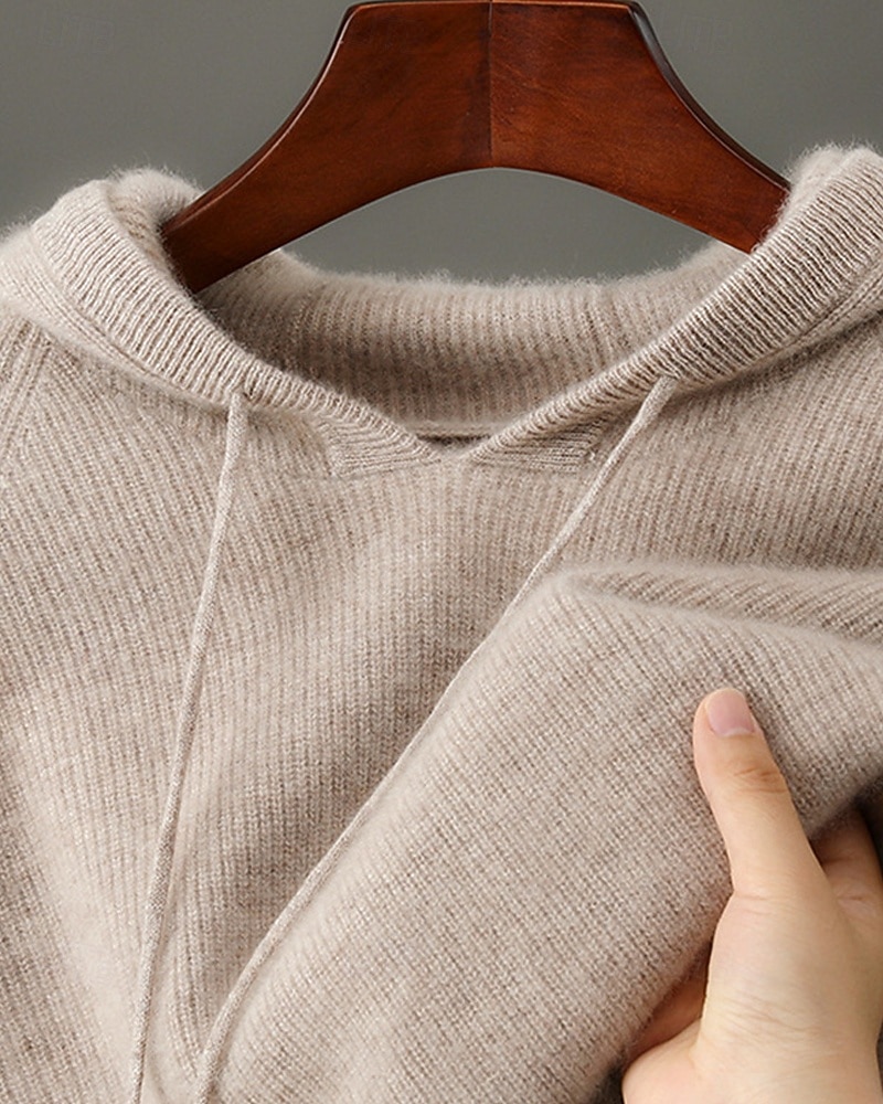 мужской свитер из чистой шерсти премиум-класса, кашемир, классический трикотажный свитер с капюшоном и завязками, мягкий, теплый, дышащий 2026 - $152.99 –P7