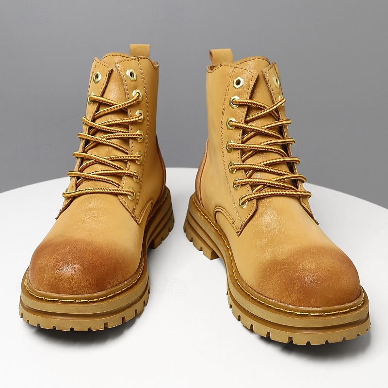Miesten Bootsit Maiharit Kävely Vintage Päivittäin PU Mukava Säärisaappaat Nauhat Musta Keltainen Syksy Talvi 2026 - $64.99 –P10