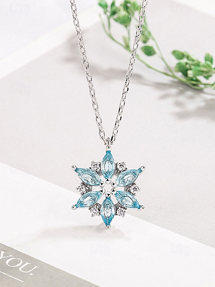 dames sneeuwvlok hanger ketting met blauwe kristallen, elegante winter sieraden voor kerstfeestjes en vakantiecadeaus 2026 - $5.99 –P6