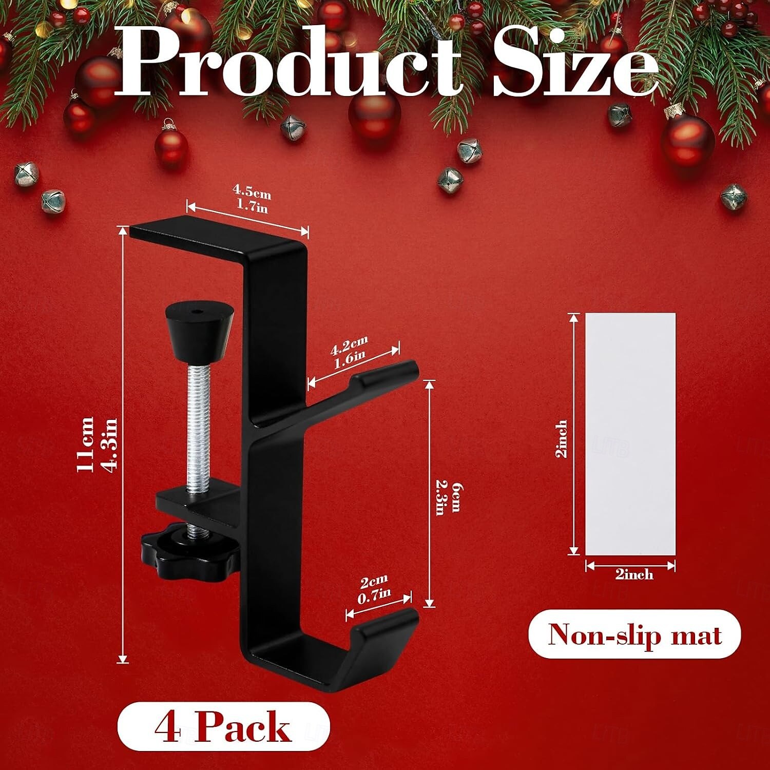 4 db hosszú harisnyatartó karácsonyi dekorációhoz – 2 az 1-ben kandallópárkány és koszorútartó, állítható fém akasztók harisnyák felakasztásához, fúrás nélkül, ünnepi otthoni kiegészítő 2025 - $25.99 –P5