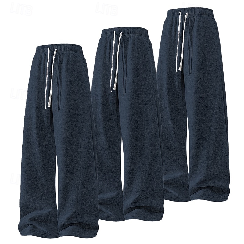 Multi Packs 3pcs Men's Black+Navy Blue+Light Grey Sweatpants Trousers Lightweight Straight Leg Sweatpants Drawstring Elastic Waist Plain Vacation Daily Wear Spandex Spring 2026 - $42.99 –P8