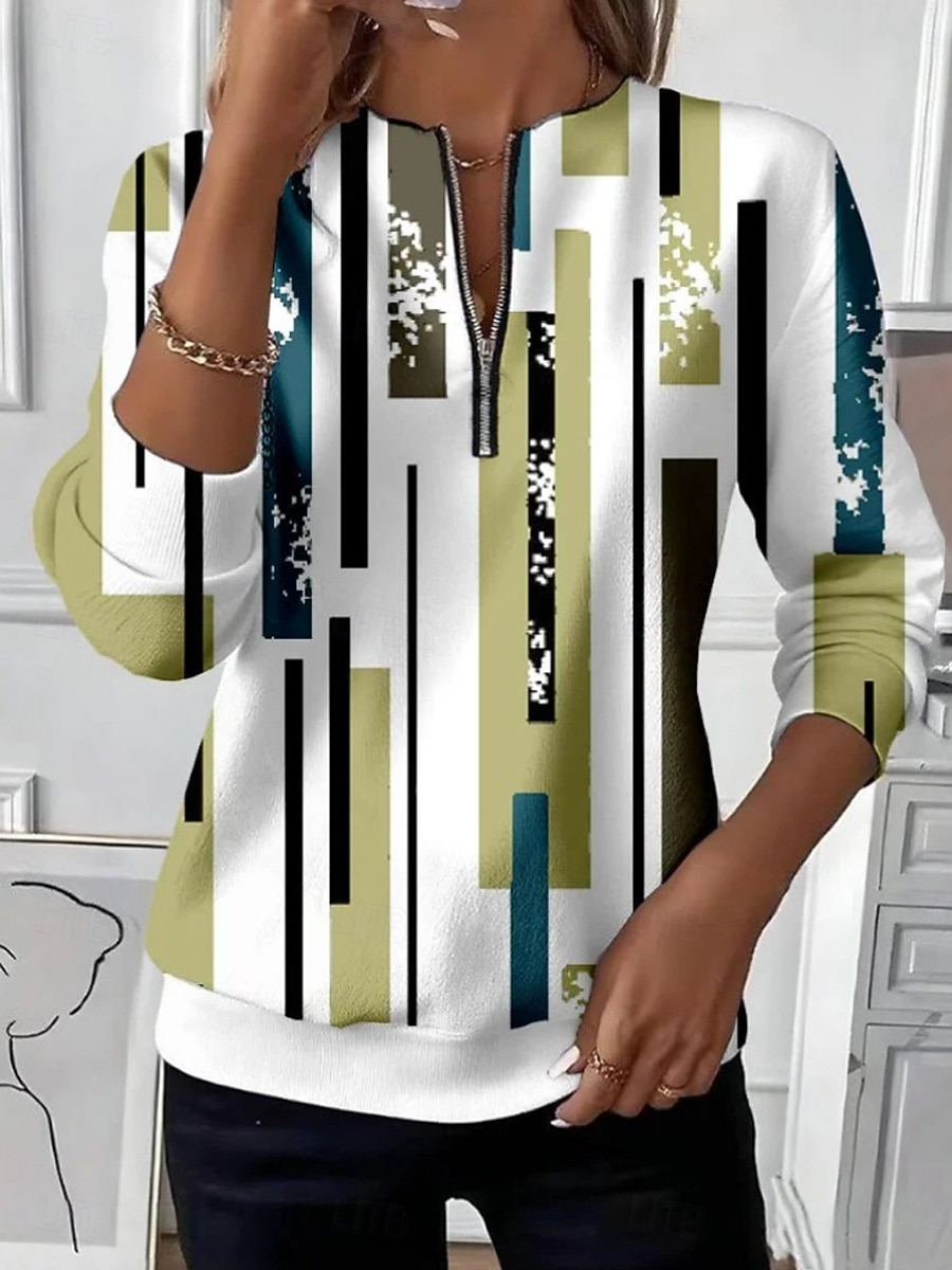 Damskie Bluza z kapturem Bluzy z zamkiem błyskawicznym Zamek Nadruk Graficzny Geometryczny Kolorowy blok Moda Codzienny Długi rękaw Półgolf Zwykłe topy Ulica Na co dzień Jasnozielony Brązowy Khaki 2026 - $27.99 –P3