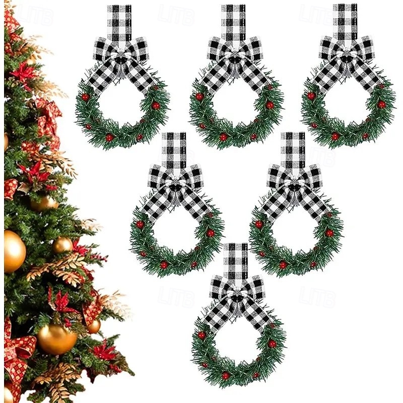 4/6 db-os mini karácsonyi koszorúk piros masnikkal és gyümölcsös díszítésekkel, ünnepi kirakat, szekrény &lakberendezés, tökéletes partikra, szezonális dekoráció 2025 - $22.99 –P1