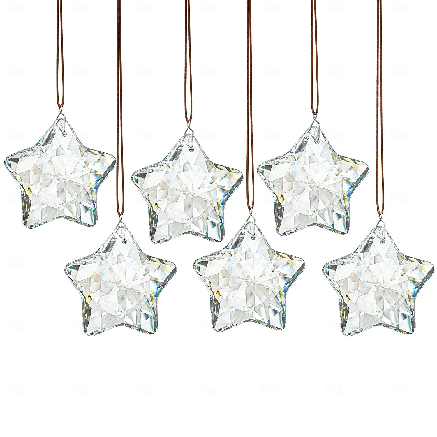 Conjunto de 6 enfeites de Natal em vidro transparente facetado em formato de estrela, ideais para centros de mesa, captadores de luz solar e decoração de cristal para árvores de Natal, janelas, de 2026 por $25.99 –P13