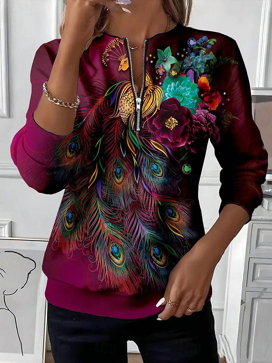 Γυναικεία Φούτερ πουλόβερ Φούτερ με φερμουάρ Φερμουάρ Στάμπα Φλοράλ Γραφική Αφηρημένο Μοντέρνα Καθημερινό Μακρυμάνικο Στρογγυλή Ψηλή Λαιμόκοψη Κανονικά μπλουζάκια Δρόμος Καθημερινή Ένδυση 2026 - $27.99 –P2