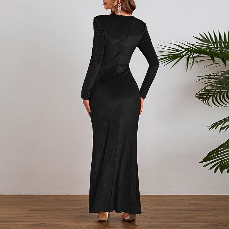 Per donna Abito Lungo Maxi Abito Abito in Velluto Vestito da Festa Abito da Cocktail Elegante Moda Moderno Festa serale Feste Cocktail party Vestibilità regolare Semplice Manica Lunga Collo quadrato del 2026 a $35.99 –P10