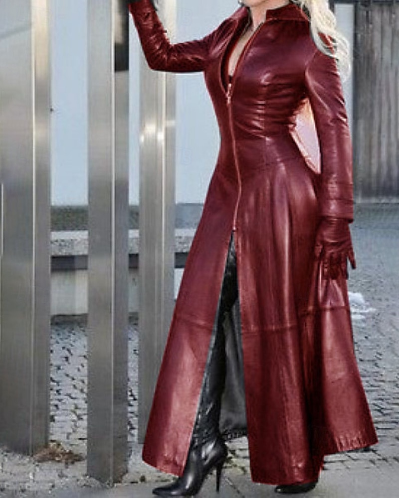 Per donna Giacca in Ecopelle Trench in pelle Caldo Confortevole Cerniera Moda Casual Semplice Vacanza Abbigliamento quotidiano Uscire Weekend Lungo Collo alla coreana Vestibilità regolare Manica Lunga del 2025 a $31.99 –P1